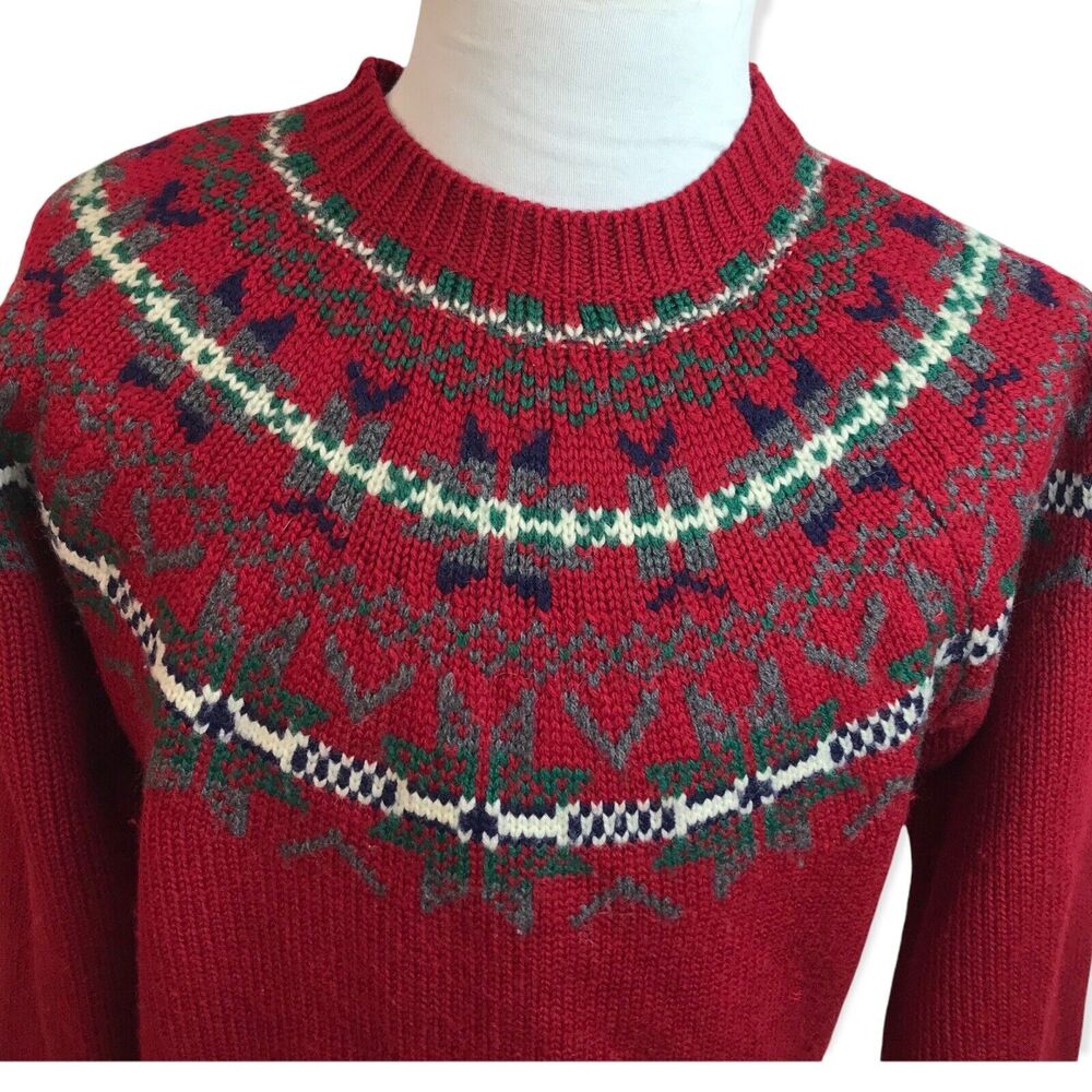Vtg Allen Solly Wool Red Christmas Sweater Nordic Men's Crew Neck Large